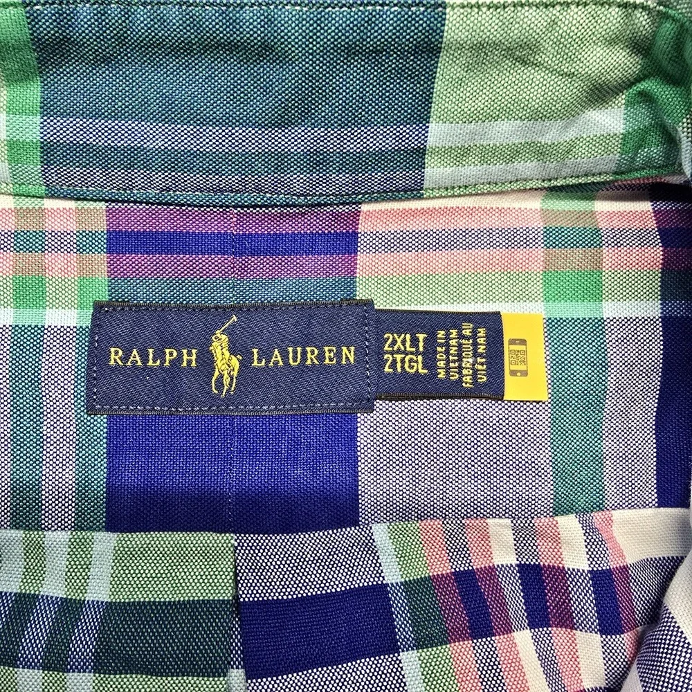 Polo Ralph Lauren Plaid Oxford Long Sleeve Button Shirt Men Size 2XLT Flesh Pony